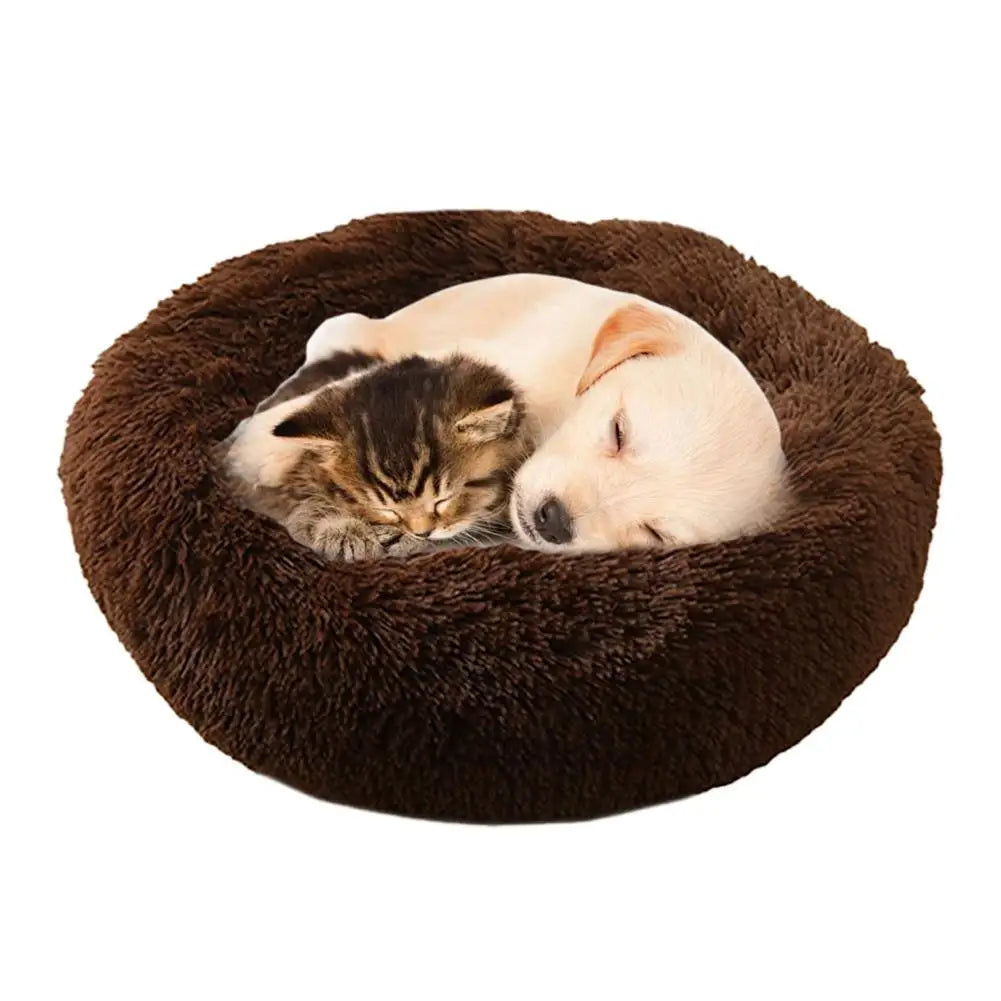 Round Plush Pet Bed – Large Warm Comfy Cat & Dog Bed, Thickened Soft Cushion with Non-Slip Bottom, Washable Sleeping Nest