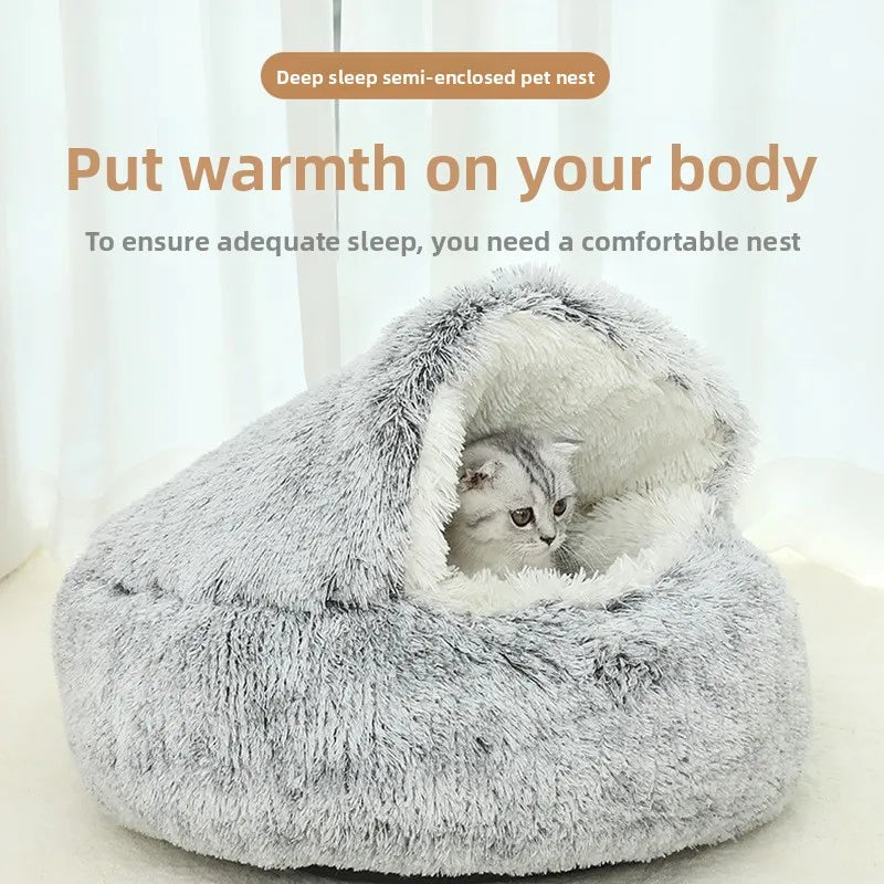 Autumn & Winter Warm Shell Pet Bed – Semi-Enclosed Cotton Cat Bed, Cozy Dog Bed for Small Pets, Soft Enclosed Nest Design