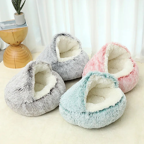 Autumn & Winter Warm Shell Pet Bed – Semi-Enclosed Cotton Cat Bed, Cozy Dog Bed for Small Pets, Soft Enclosed Nest Design