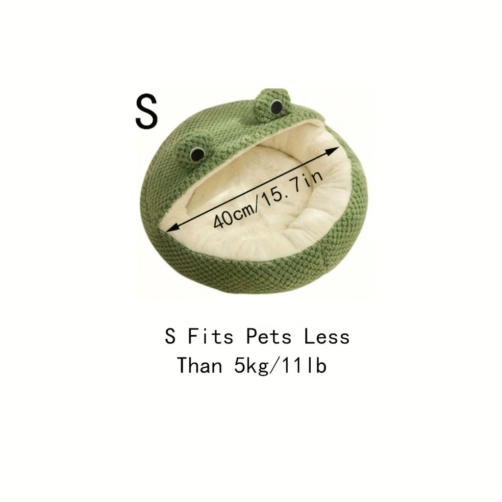 Frog-Shaped Plush Pet Bed – Cozy Green & White Sofa for Cats and Small Dogs, Warm High-Quality Polyester Nest for Kittens