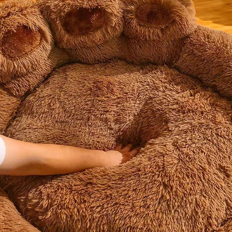 Large Fluffy Dog Bed Cat Pet Sofa Cute Bear Paw Shape Comfortable Cozy Pet Sleeping BedsSoft Fluffy Cushion Dog Bed Pet Products