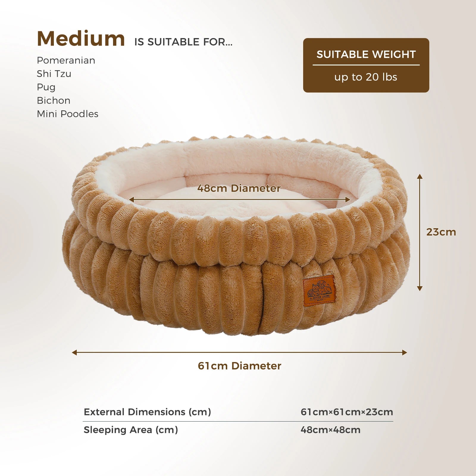 Dog Bed for Medium Dogs – Cozy Washable Round Pet Bed with Anti-Slip Bottom, Indoor Cat Bed Suitable for All Seasons