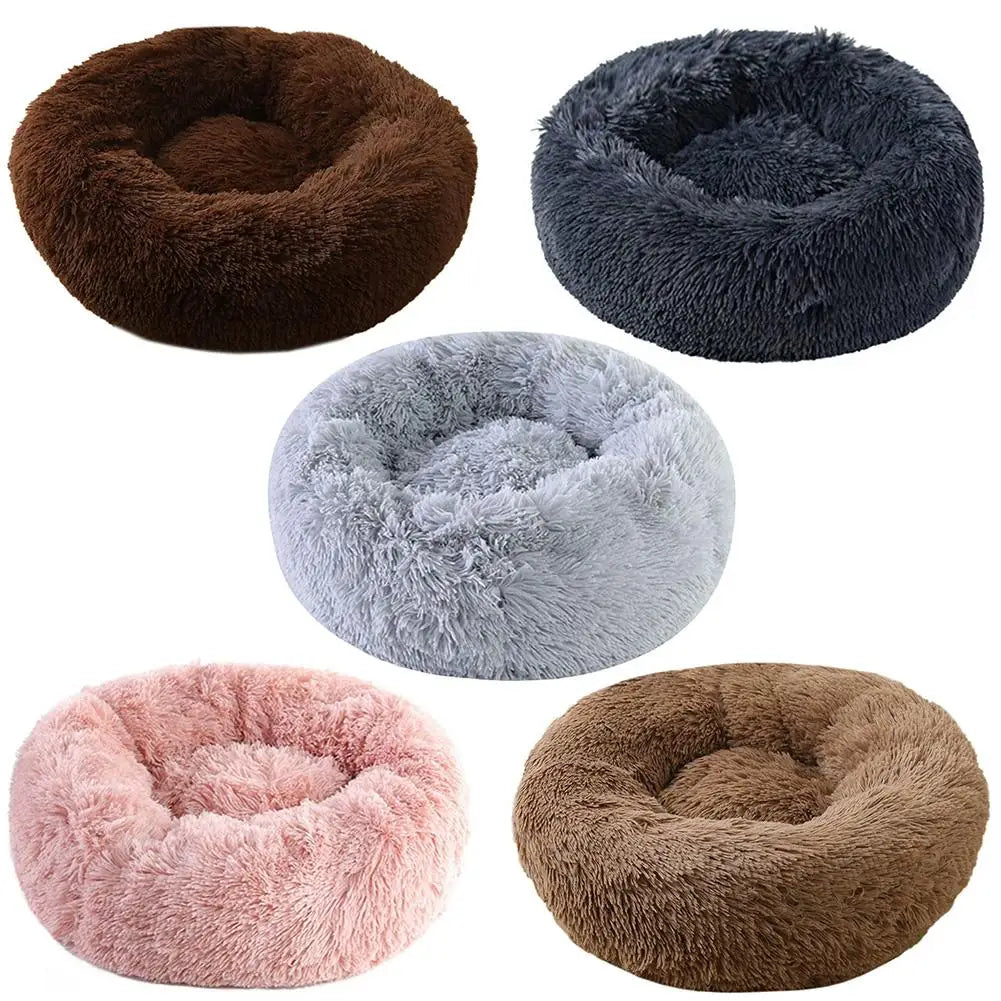 Round Plush Pet Bed – Large Warm Comfy Cat & Dog Bed, Thickened Soft Cushion with Non-Slip Bottom, Washable Sleeping Nest