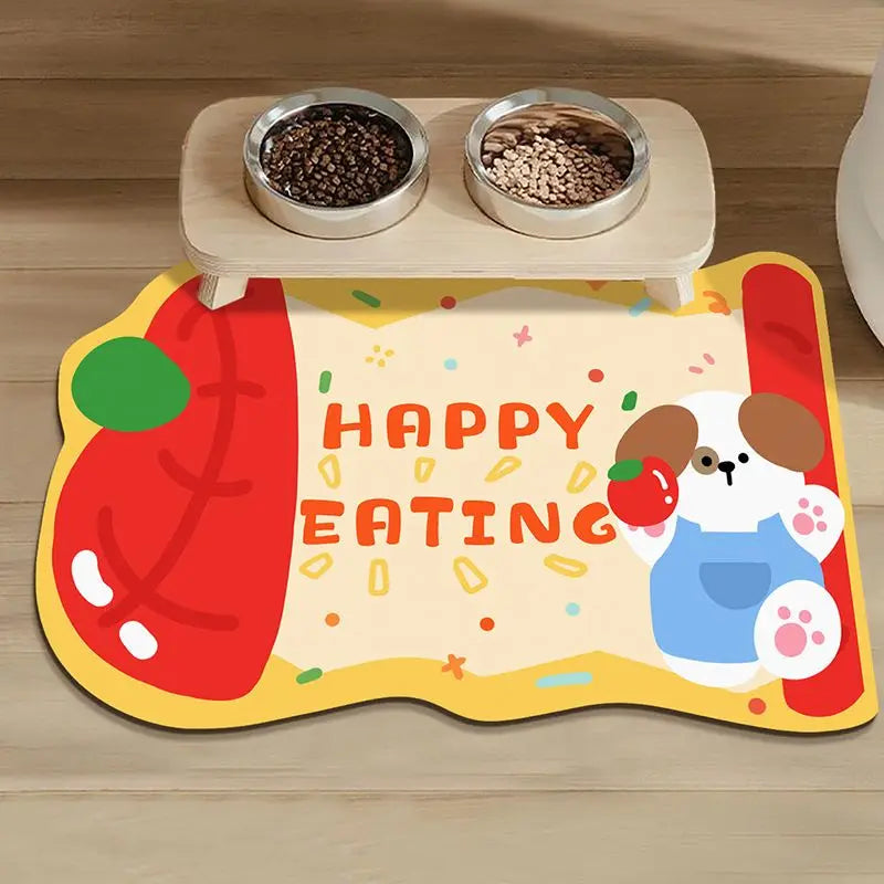 Cartoon Pet Food Mat – Non-Slip Water-Absorbing Floor Mat for Dogs & Cats, Wear-Resistant, Easy to Clean, Anti-Leak Design