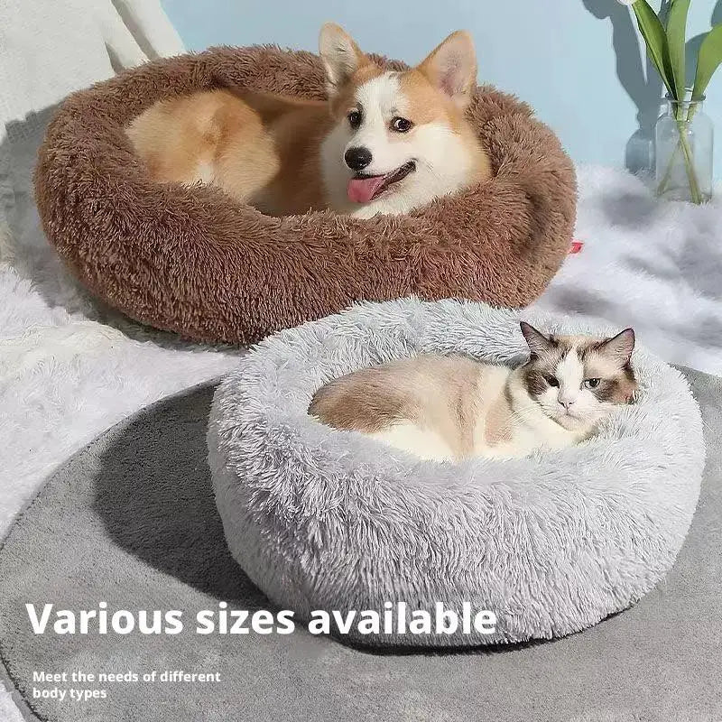 Round Plush Pet Bed – Large Warm Comfy Cat & Dog Bed, Thickened Soft Cushion with Non-Slip Bottom, Washable Sleeping Nest