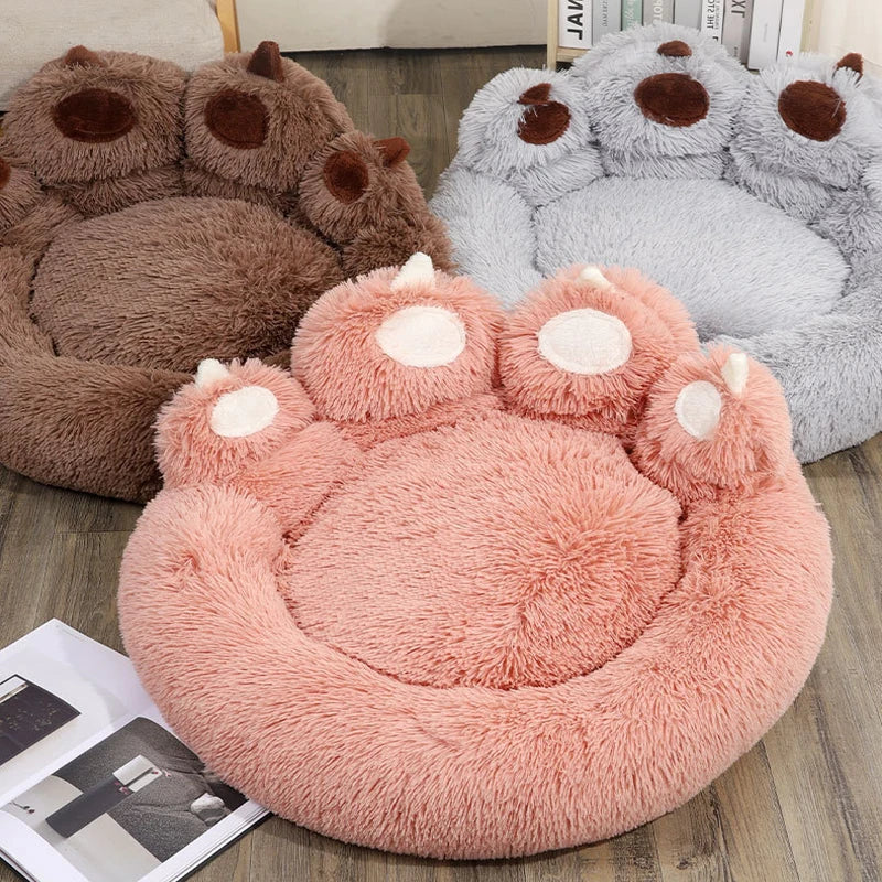 Large Fluffy Dog Bed Cat Pet Sofa Cute Bear Paw Shape Comfortable Cozy Pet Sleeping BedsSoft Fluffy Cushion Dog Bed Pet Products