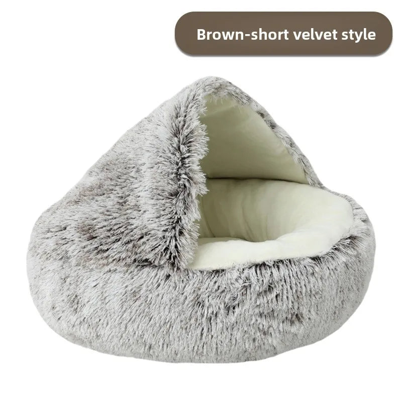 Autumn & Winter Warm Shell Pet Bed – Semi-Enclosed Cotton Cat Bed, Cozy Dog Bed for Small Pets, Soft Enclosed Nest Design