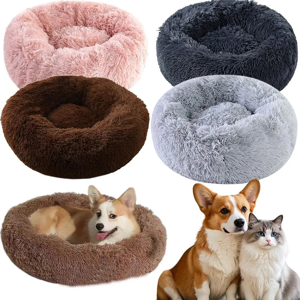 Round Plush Pet Bed – Large Warm Comfy Cat & Dog Bed, Thickened Soft Cushion with Non-Slip Bottom, Washable Sleeping Nest