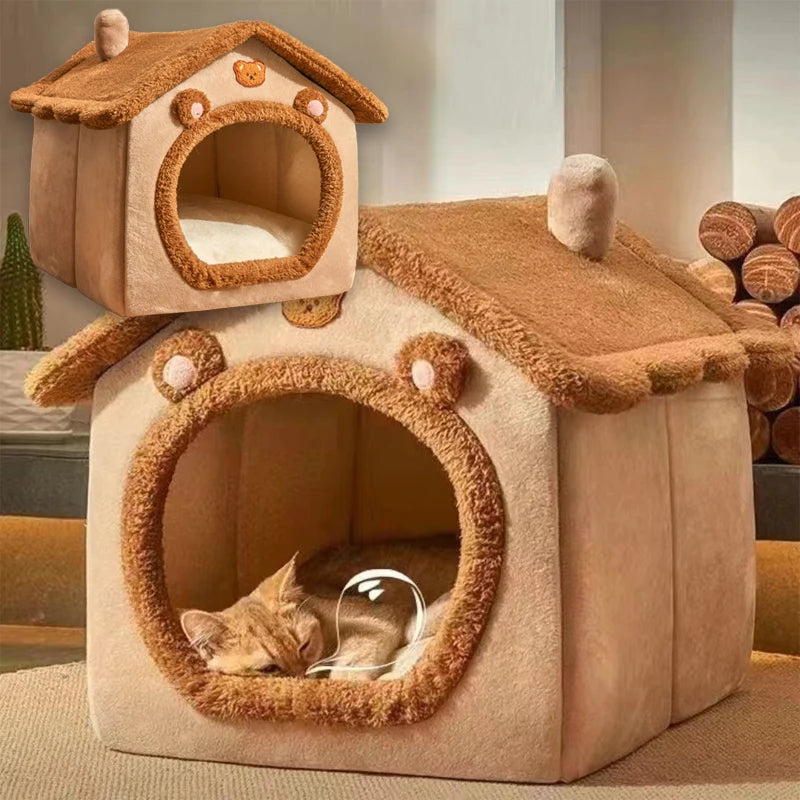 Foldable Pet Bed House – Removable Washable Cat Cave & Puppy Sofa, Cozy Indoor House for Small Dogs and Medium Cats