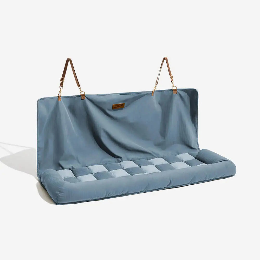 Travel Safety Dog Car Seat Bed – Large Backrest Cushion Pet Lounge Chair, Chess Board Design, Fits Most Car Models