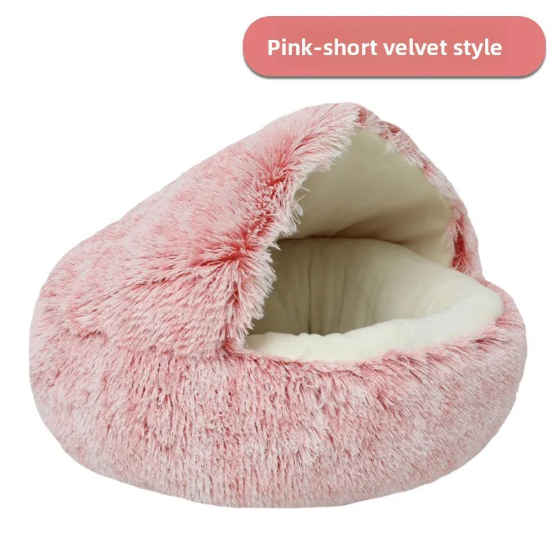 Autumn & Winter Warm Shell Pet Bed – Semi-Enclosed Cotton Cat Bed, Cozy Dog Bed for Small Pets, Soft Enclosed Nest Design