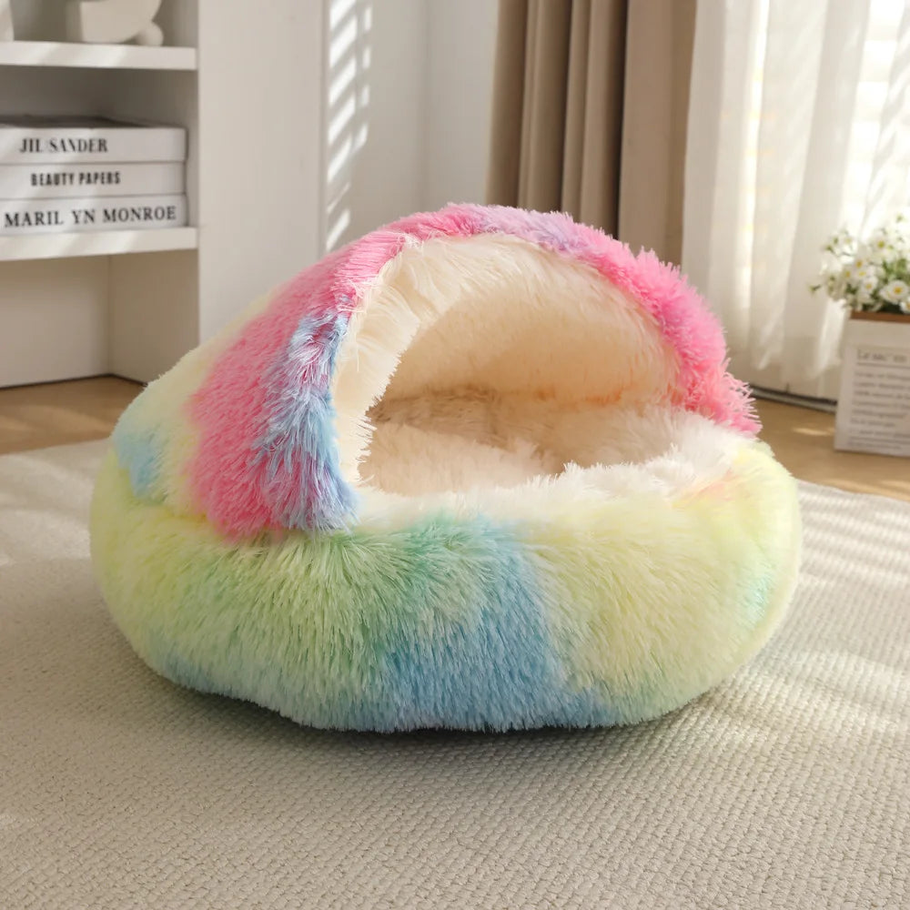 Autumn & Winter Warm Shell Pet Bed – Semi-Enclosed Cotton Cat Bed, Cozy Dog Bed for Small Pets, Soft Enclosed Nest Design