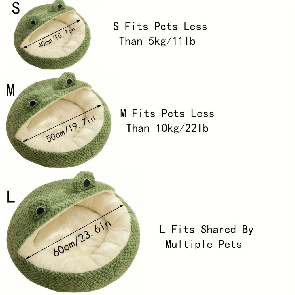 Frog-Shaped Plush Pet Bed – Cozy Green & White Sofa for Cats and Small Dogs, Warm High-Quality Polyester Nest for Kittens