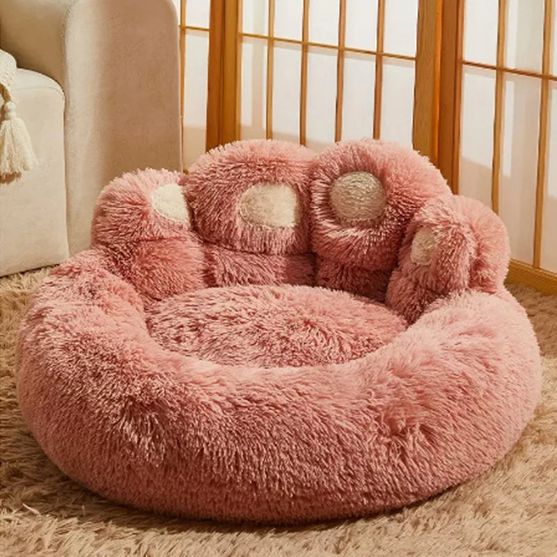 Large Fluffy Dog Bed Cat Pet Sofa Cute Bear Paw Shape Comfortable Cozy Pet Sleeping BedsSoft Fluffy Cushion Dog Bed Pet Products