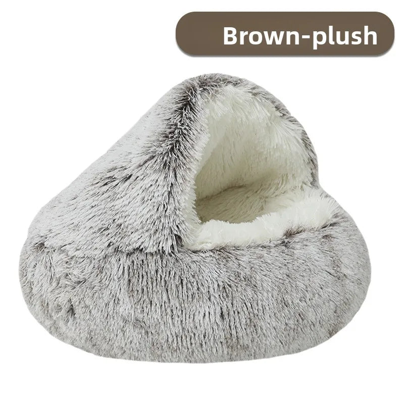 Autumn & Winter Warm Shell Pet Bed – Semi-Enclosed Cotton Cat Bed, Cozy Dog Bed for Small Pets, Soft Enclosed Nest Design