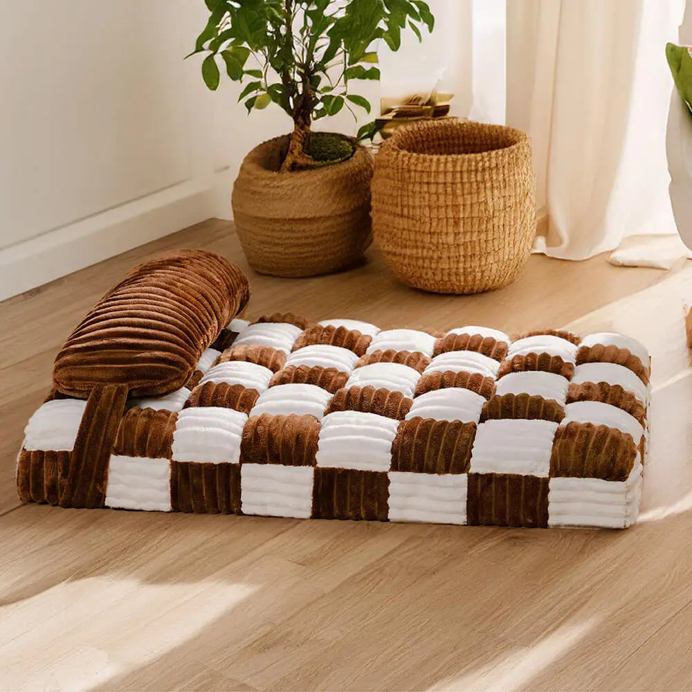 Handmade Plush Orthopedic Dog Bed – Warm Soft Pet Mattress with Pillow, Square Comfort Pad for Small & Large Dogs