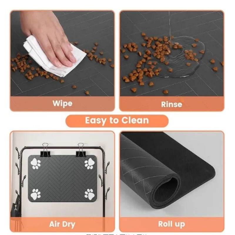 Cartoon Pet Food Mat – Non-Slip Water-Absorbing Floor Mat for Dogs & Cats, Wear-Resistant, Easy to Clean, Anti-Leak Design