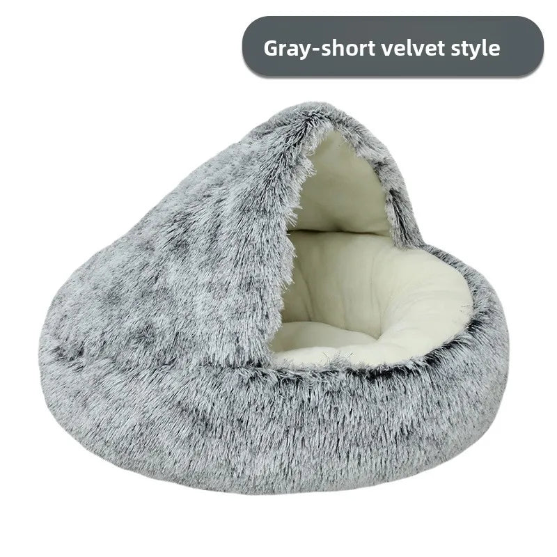 Autumn & Winter Warm Shell Pet Bed – Semi-Enclosed Cotton Cat Bed, Cozy Dog Bed for Small Pets, Soft Enclosed Nest Design