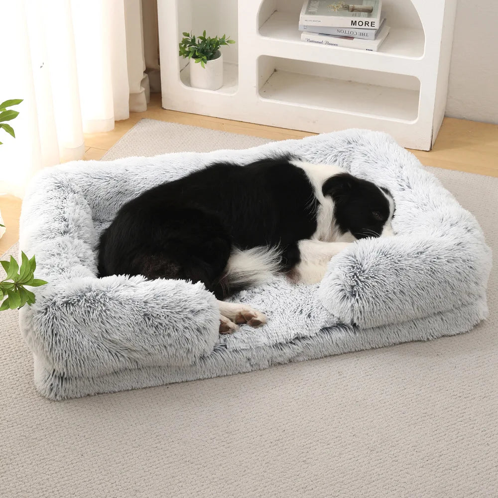 Half-Surround Dog Bed – Soft Square Pet Sofa for Cats & Dogs, Plush Cushion Kennel with Full Filling for Medium Pets