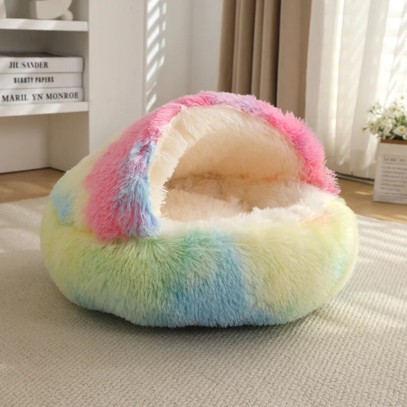 Autumn & Winter Warm Shell Pet Bed – Semi-Enclosed Cotton Cat Bed, Cozy Dog Bed for Small Pets, Soft Enclosed Nest Design