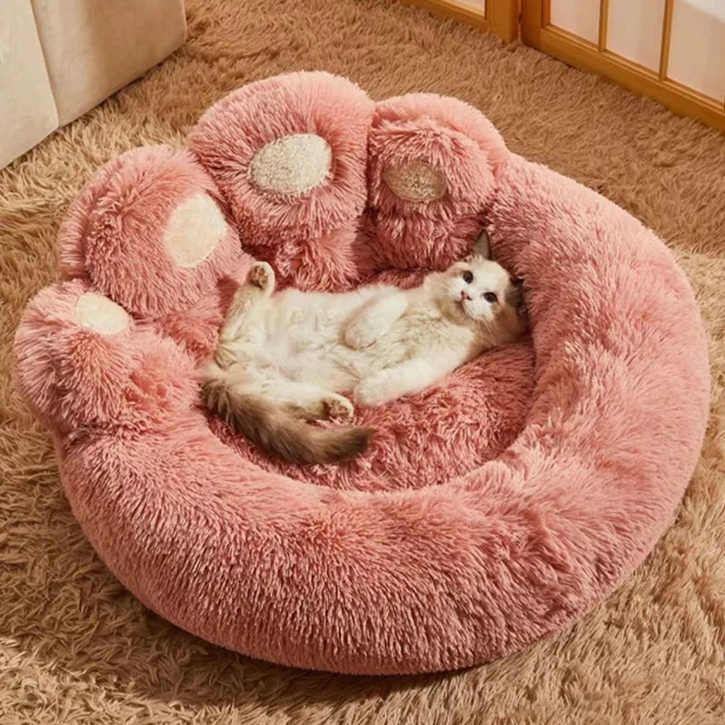 Large Fluffy Dog Bed Cat Pet Sofa Cute Bear Paw Shape Comfortable Cozy Pet Sleeping BedsSoft Fluffy Cushion Dog Bed Pet Products