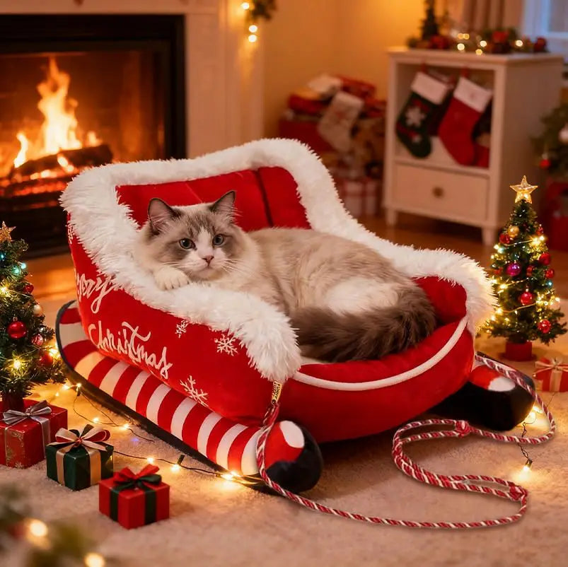 Christmas Cat House – Warm Winter Washable Pet Nest, Detachable Cozy Bed for Cats and Small Dogs, Holiday Style Pet Supplies