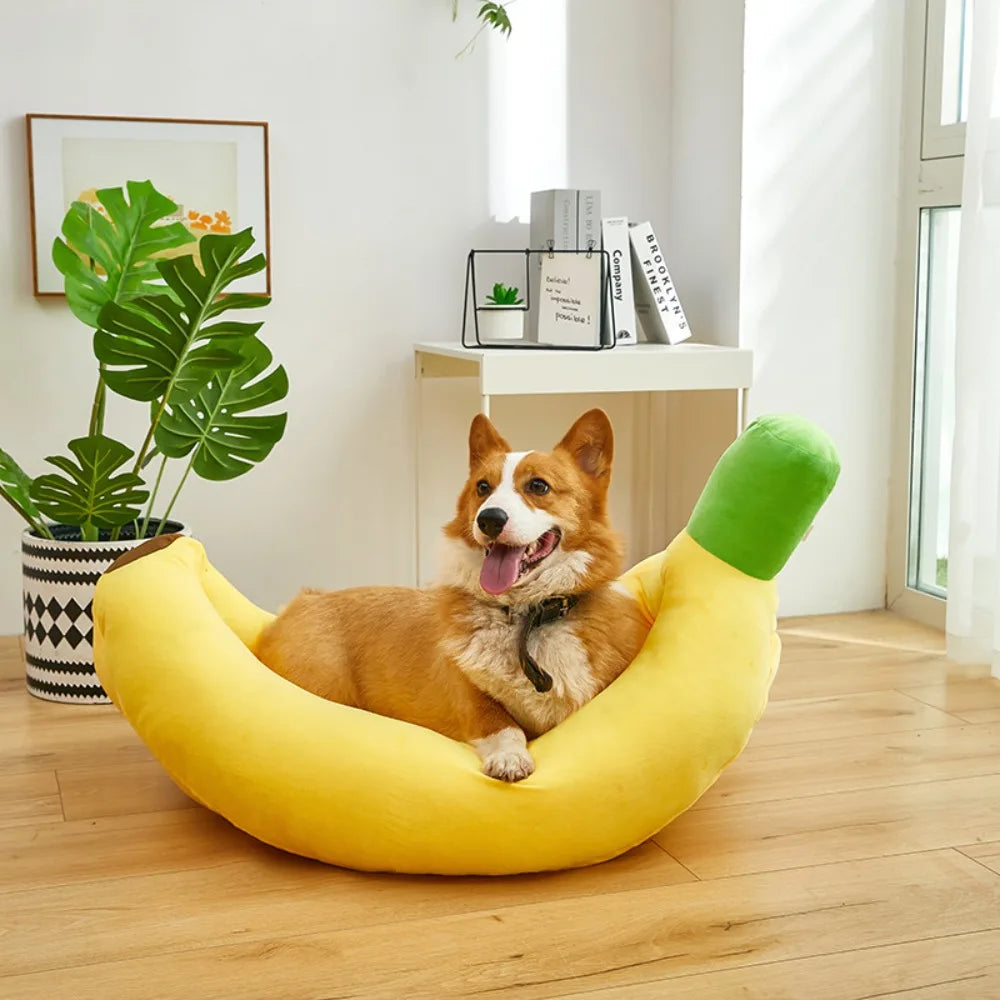 Banana Pet Bed – Warm Autumn/Winter Dog & Cat Nest, Removable and Washable Plush Pet House Mat