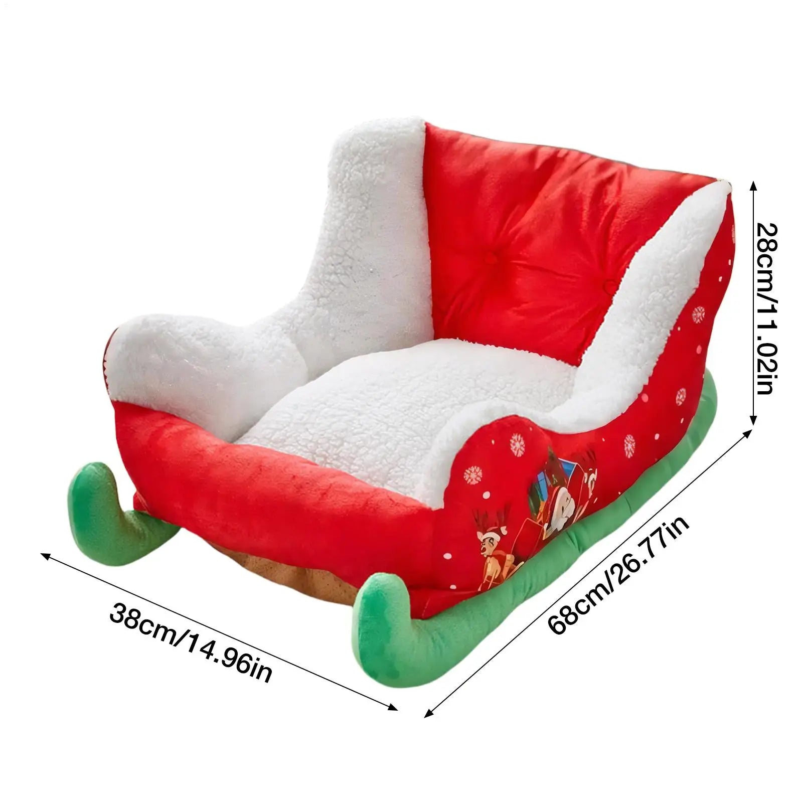 Christmas Sleigh Pet Bed – Festive Plush Dog & Cat Bed, Cozy Insulated Holiday Nest for Kittens and Puppies, Calming Sleeping Bed