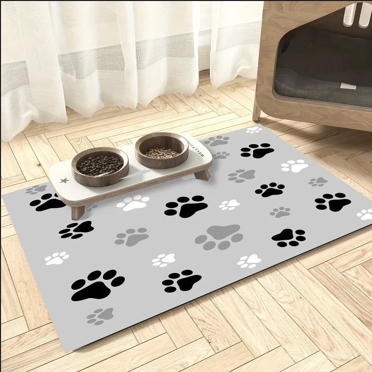 Cartoon Pet Food Mat – Non-Slip Water-Absorbing Floor Mat for Dogs & Cats, Wear-Resistant, Easy to Clean, Anti-Leak Design