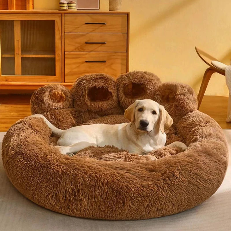 Large Fluffy Dog Bed Cat Pet Sofa Cute Bear Paw Shape Comfortable Cozy Pet Sleeping BedsSoft Fluffy Cushion Dog Bed Pet Products
